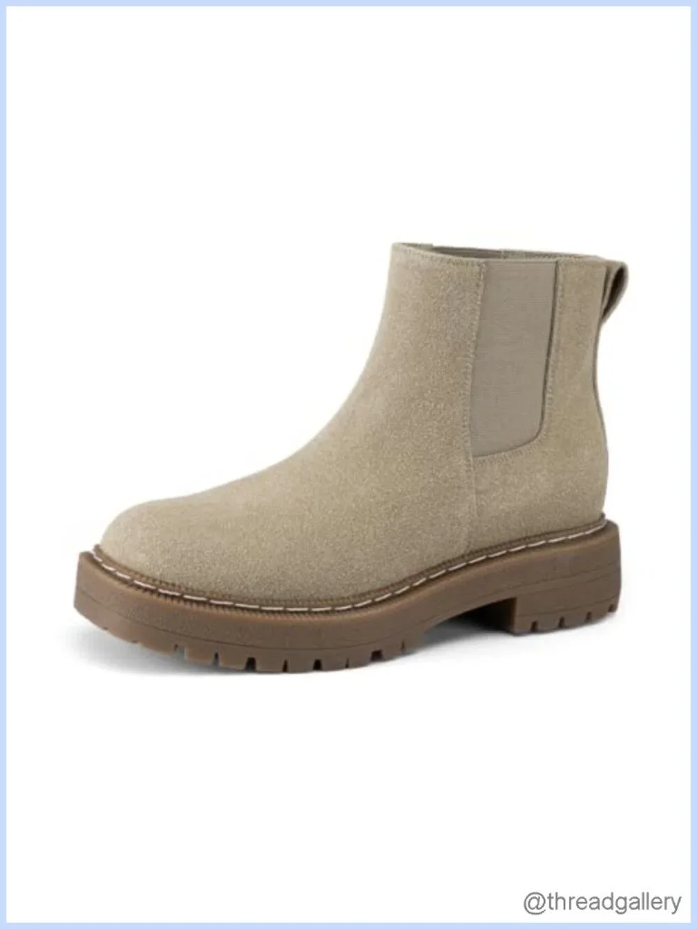 Suede Chelsea Ankle Boots Low Heel Slip On Lug Sole Elastic